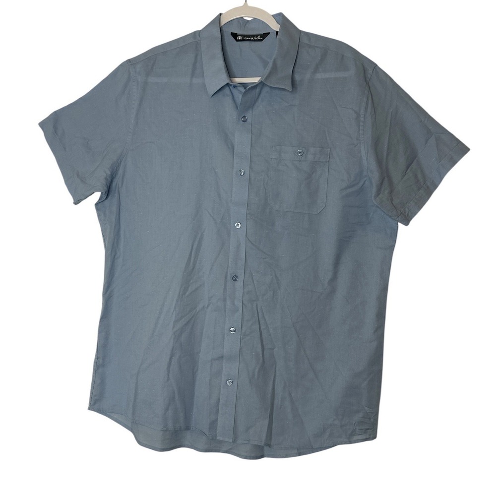 Travis Mathew Shirt Mens XL Blue Short Sleeve Speckled Golf Cotton Blend Career